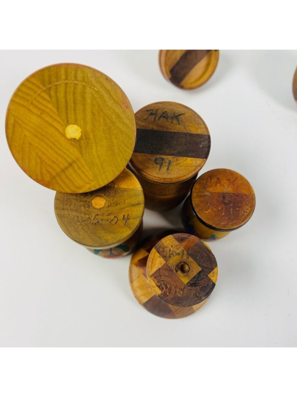 Vintage Handmade Wooden Lidded Urn Containers Set of 5 Hand Painted Floral Decor - Picture 7 of 10